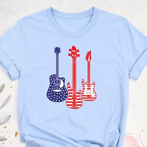 4th of July Guitar Shirt, Red White Blue Tshirt, USA Flag Graphic Tee, Patriotic Guitarist Shirt, American Musician Shirt, Rock Music Shirts