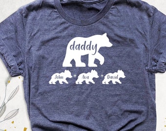 Daddy Bear Shirt with Kids Names, Personalized Dad Shirt, Fathers Day Gift, Husband Present Tee, Custom Kids Names Shirt, New Dad Gift Shirt