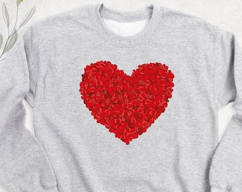 Valentine's Day Red Heart Sweatshirt, Love Heart Women Hoodie