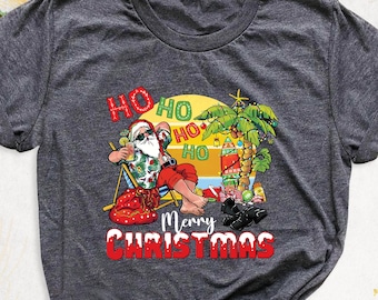 Santa Beach Christmas Tee Tropical Hawaiian Christmas Summer Shirt Christmas Vacation Tshirt, Holiday Beach Shirts, Christmas in July Tee