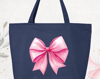 Pink Coquette Bow Tote Bag, Women Bow Tote Bag, Girls Travel Tote Bag, Aesthetic Pink Bow Bag, Coquette Bow Tote Bag, Cute Bow Women Bag