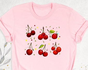 Cherry Shirt, Cherry Festival Tshirt, Aesthetic Women Shirts, Cherry Lover Gift Tee, Gardener Girl Outfits, Fruit Shirt, Cute Cherries Tee