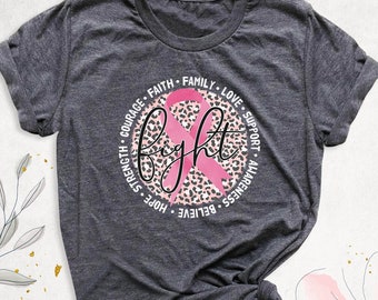 Fighter Breast Cancer Shirt, Pink Cancer Ribbon Shirt, Leopard Breast Cancer Tee, Cancer Support Shirt, Breast Cancer Awareness, Cancer Tees