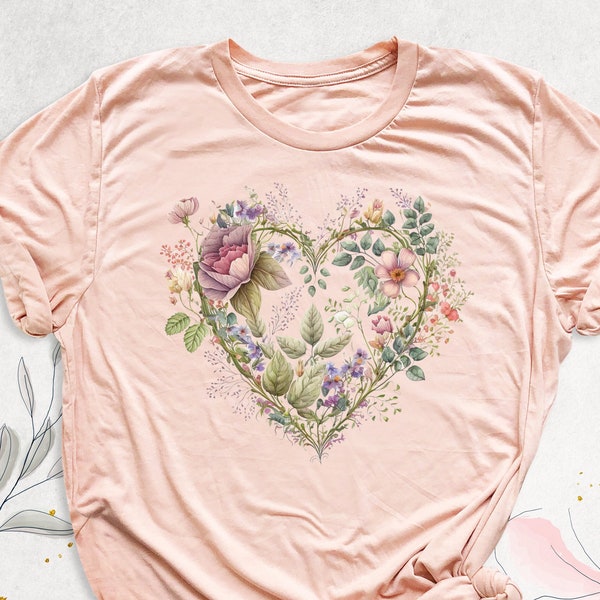 Floral Heart Shirt, Flower Lover Gift Tshirt, Wildflower Heart Women Tee, Botanical Love Gift Shirts, Gardening Mom Tee, Mothers Day Shirt