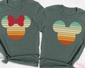 Retro Sunset Mickey Minnie Shirt Magic Kingdom Matching Tee Family Trip Disneyland Shirts, Disneyworld Vacation Tees, Colorful Disney Shirt
