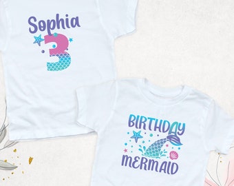 Custom Mermaid Birthday Girl Shirts, Mermaid Shirt, Girl Birthday tshirt, Birthday name age Shirt, Mermaid Party, personalized Birthday Gift