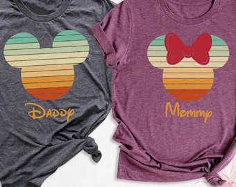 Retro Sunset Mickey Minnie Custom Shirt, Disney Trip Family Shirt, Matching Disneyland Shirt, Disneyworld Vacation Tee, Magic Kingdom Shirt