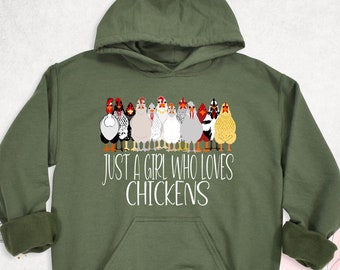 Just A Girl Who Loves Chickens Sweatshirt, Farm Girl Hoodie, Chicken Lover Sweater, Farmer Long Sleeve Shirt Women, Funny Chicken Mom Hoodie