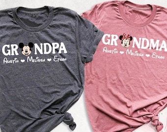 Grandma Grandpa Disney Trip Shirt, Mickey Minnie Disneyland Shirt, Nana Papa with Kids Name Disney Vacation Tee, Matching Grandparents Tee