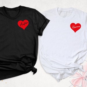 Matching Couple Heart Shirt, Valentines Day Custom Name Love Shirt, Red Heart Shirt, Wedding Anniversary Wife Husband Tee, Couples Love Tee