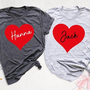 Valentines Day Matching Couple Heart Shirt, Custom Name Love Shirt, Red Heart Shirt, Wedding Anniversary Wife Husband Tee, Couples Love Tees