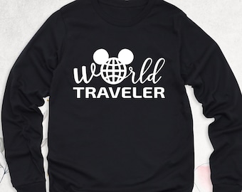 World Traveler Disney Long Sleeve Shirt, Disney Trip Sweatshirt, Mickey Ears Long Sleeve, Disneyworld Hoodie,Disney Vacation Gift Sweatshirt