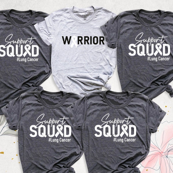 Lung Cancer Support Squad White ribbon Shirt, Lung Cancer Awareness Shirt, Lung Cancer Family tee, Warrior Shirt, Cancer Fighter Support tee