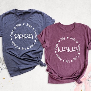 Nana Papa Shirt Custom Kids Name Grandma Grandpa Tee, Shirts with Grandkids Names, Grandparents Shirts, Mimi Gigi Shirt, Baba Dada Tshirt