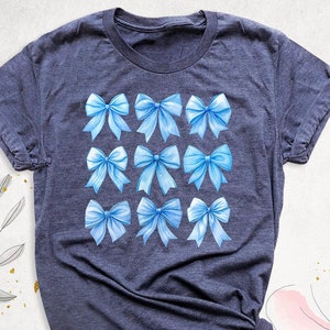 Blue Bow Shirt, Women Coquette Bow Shirt, Aesthetic Bow Shirt, Cute Women Bow Shirt, Girls Coquette Shirt, Coquette Shirt, Gift Tee For Her