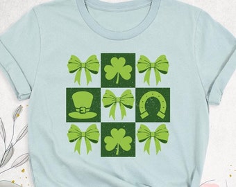 Coquette St. Patrick's Day Shamrock Shirt, Lucky Green Bow Shirt, Lucky Day Clover Shirt, St. Patrick's Day Bow Shirt, Irish Women Shirt