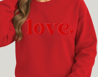 Love Sweatshirt Embossed Heart Puff Print Shirt Women Valentine Sweater, Valentines Day Embossed Sweatshirt, Puff Love Design Hoodie