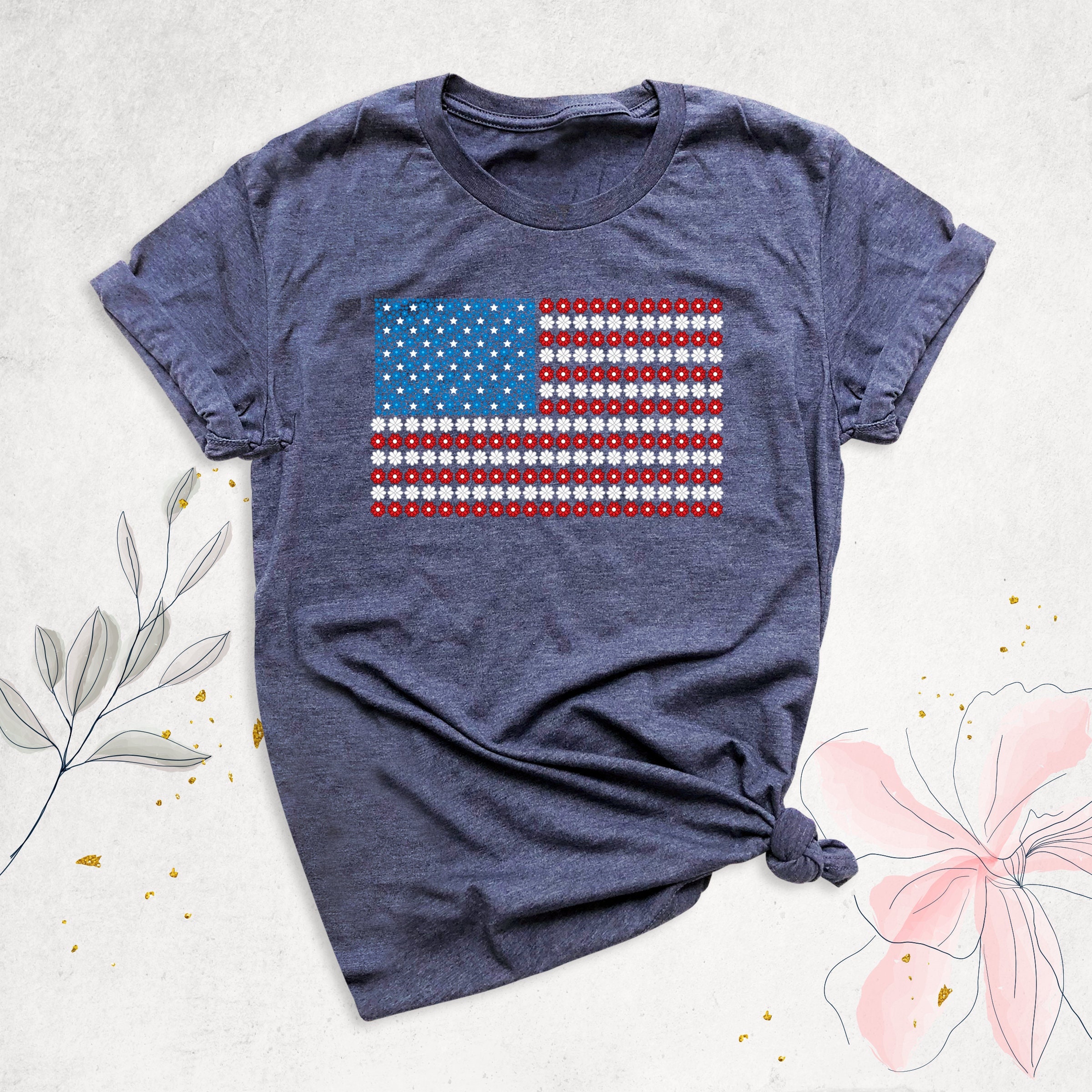 レディースファッション 4th Of July Distressed USA American Flag Red White And Blue T-Shirt Plus Size V-Neck 4th of July T Shirt Women Distressed