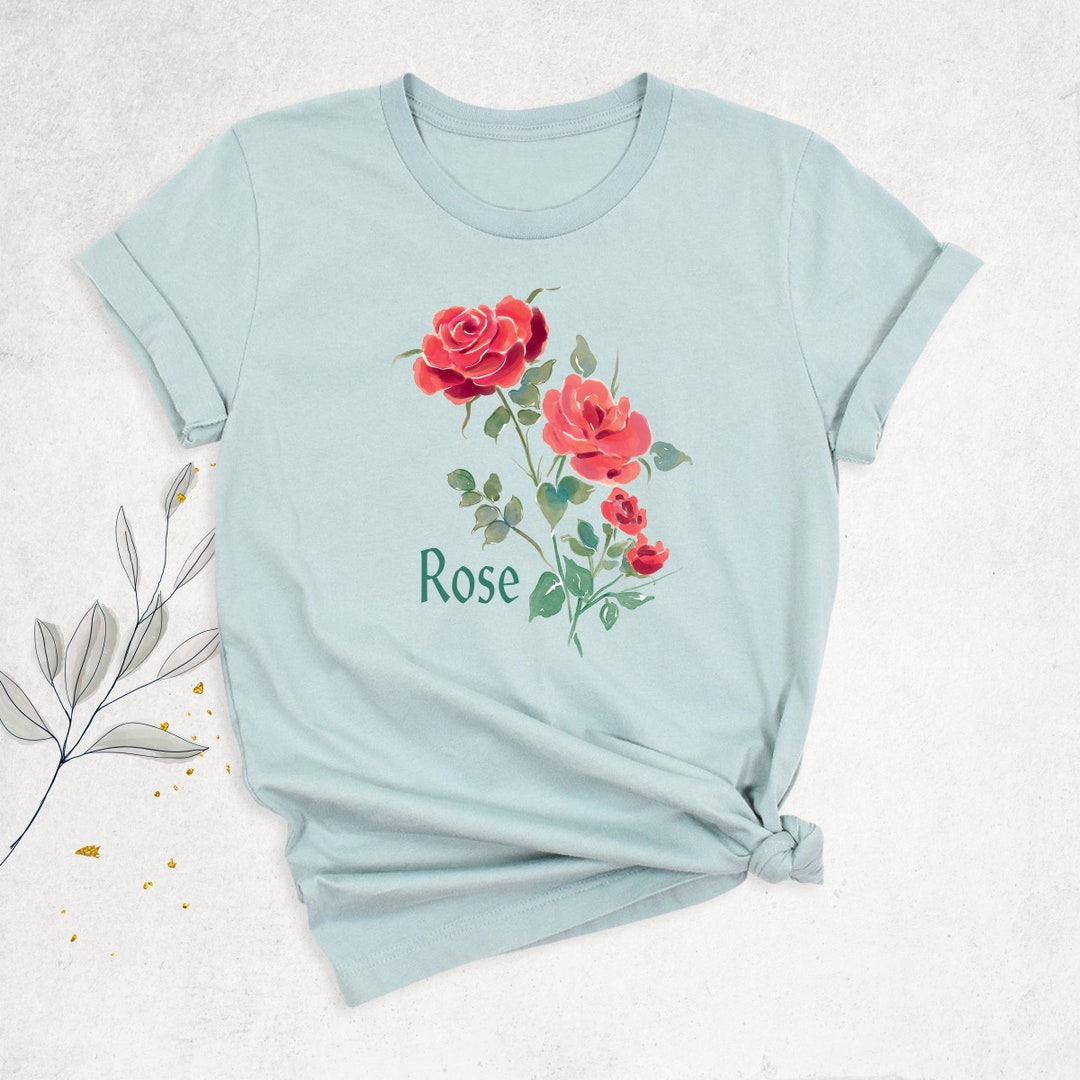 Red Rose Shirt, Custom Birth Flower Shirt, Women Birthday Gift, Rose Birth Month Shirt, Floral
