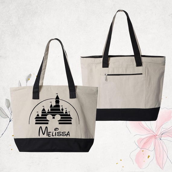 Custom Disney Trip Women Tote Bag, Disney Castle Girls Trip Bag, Disneyland Vacation Zippered Tote Bag, Disneyworld Bag, Disney Travel Tote