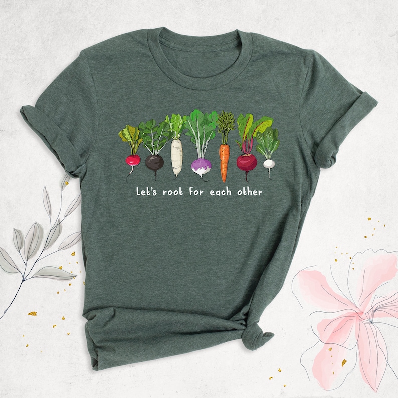Let's Roots For Each Other Vegetable Shirt, Gardening Shirt, Green Thumb Shirt, Plant Lady Shirt, Turnip Shirt, Motivational Shirt,Vegan Tee image 3