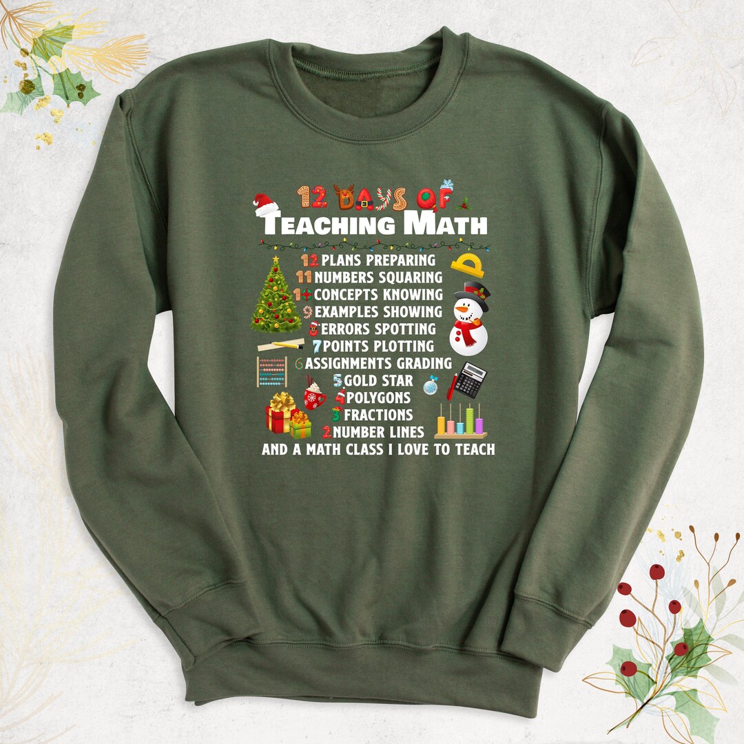 Happy Math Sweater Math Teacher Christmas Sweatshirt, 12 Days of Math Teacher Hoodie ...
