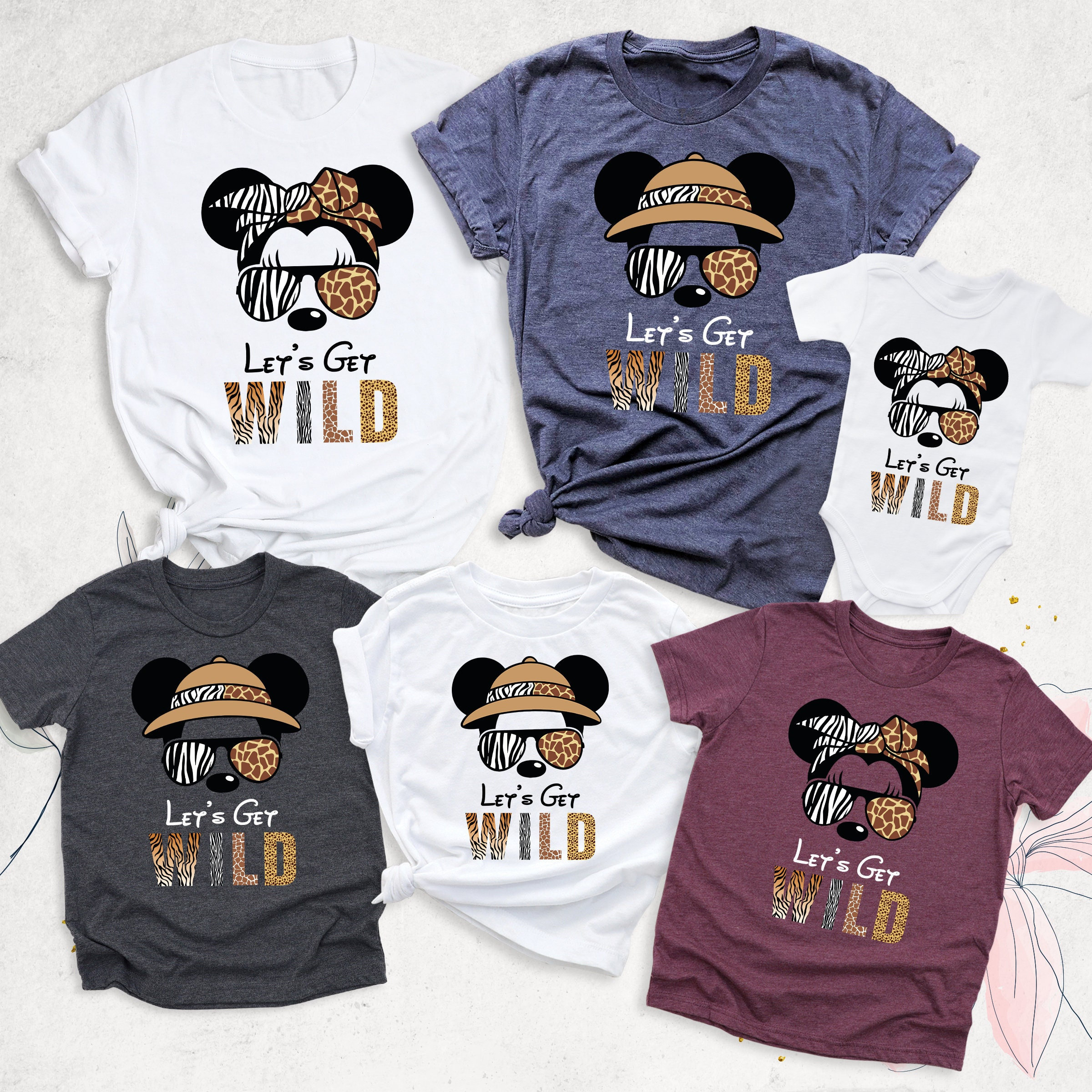 フォロー割専用Disney ANIMAL KINGDOM 公式 イラストTシャツ Animal Kingdom Shirt Disney Safari Shirts Let's Get Wild Tees
