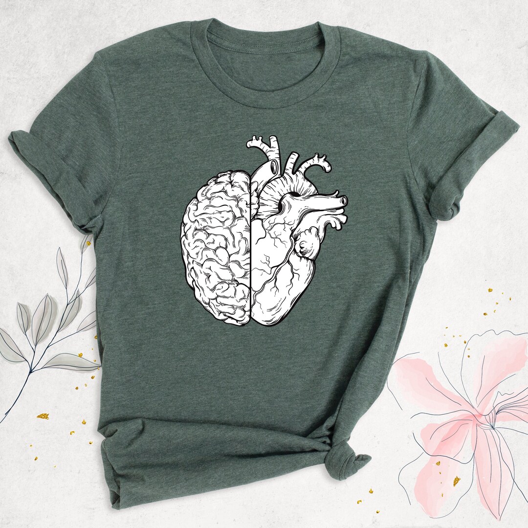 Human Brain and Heart Anatomy Shirt, Mental Health Tshirt, Hand Drawn ...