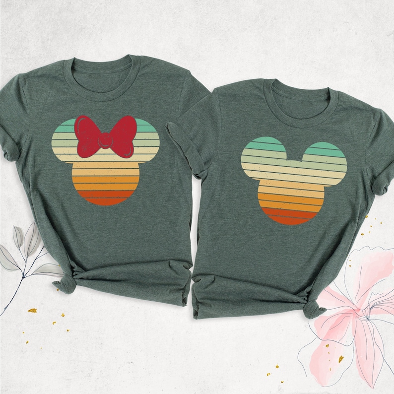 Retro Sunset Mickey Minnie Shirt Magic Kingdom Matching Tee Family Trip Disneyland Shirts, Disneyworld Vacation Tees, Colorful Disney Shirt image 1