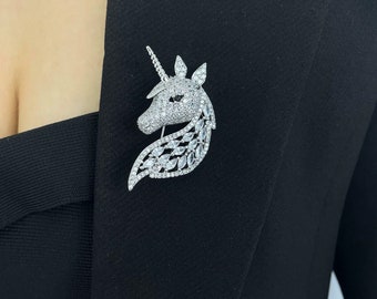 Broche de unicornio, Broches para mujer, Joyería de animales, Pin de unicornio, Broche de piedra preciosa CZ brillante, Regalo único de aniversario de boda