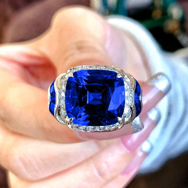 Luxuriöser Königsblauer Smaragd CZ Cocktail Ring, Charmanter 15 Karat Edelstein Ring, Großer CZ Ring, Party Schmuck, Urlaubs Individuelle Geschenke