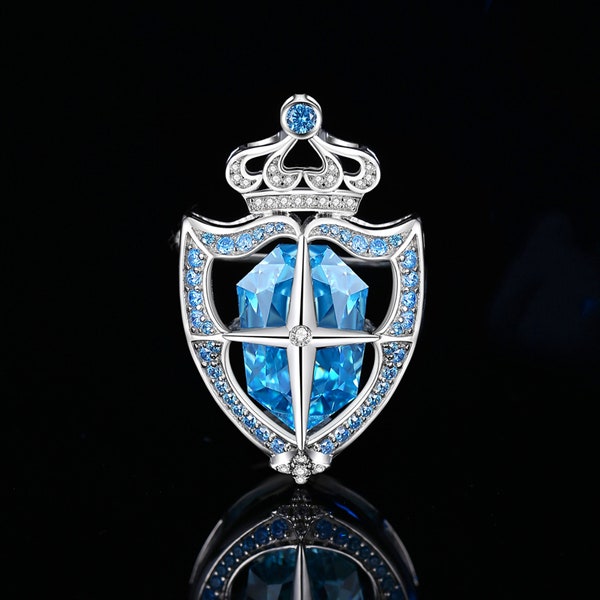 Royal blue crystal crown lapel pin, preppy style, women's brooch jewelry, crown art luxury fashion, holiday gift