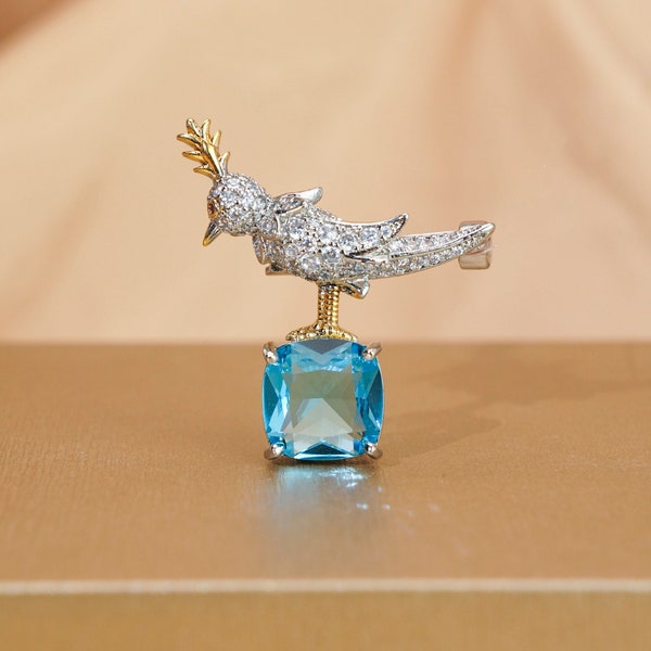 Broche d’oiseau, pendentif de broche d’oiseau, broche de costume de luxe exquise, bijoux d’animaux en pierre précieuse brillante pour ses femmes, broche en zircone en forme d’oiseau