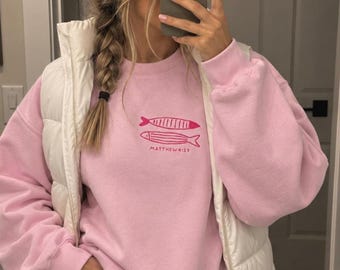 Embroidered Christian Sweatshirt, Fish Sardine Minimalist Faith Shirt, Christian Gift, Matthew 4:19, Bible Verse Christmas Gift
