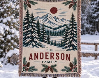 Personalized Christmas Blanket, Custom Family Name Blanket, Christmas Gift for Family, Rustic Christmas Decor, Cabin Throw, Winter Blanket