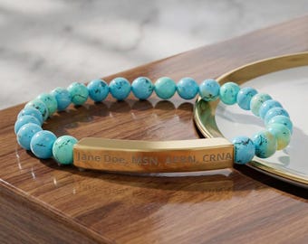Pulsera personalizada de graduación para enfermeras anestesistas, con cuentas de piedra natural grabadas, regalo personalizado para enfermeras anestesistas certificadas (CRNA).