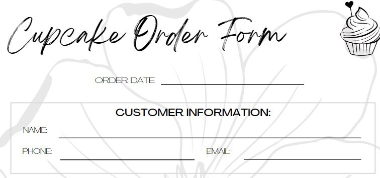Floral Cupcake Order Form | Printable Small Business Template (PDF) - Etsy