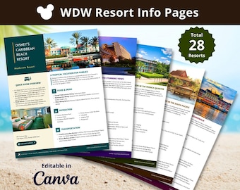 WDW Resort Info Pages for Travel Agent - Modèle CANVA modifiable (total 28 complexes)