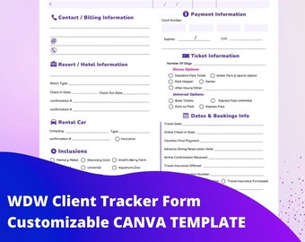 WDW Client Tracker Form for Travel Agent Canva Template