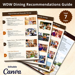 WDW Character Dining Recommendations Template Guide for Travel Agents, Editable in CANVA