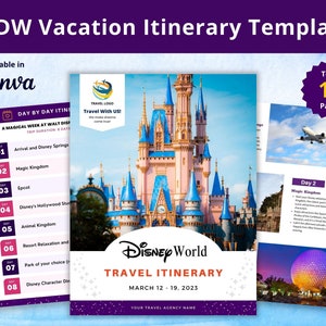 Modelo de planejador de itinerário WDW, modelo de agente de viagens editável em CANVA - itinerário detalhado, download INSTANTÂNEO
