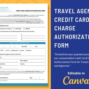 Autorisatieformulier creditcardbetalingen voor reisbureaus en reisbureaus: bewerkbaar in CANVA