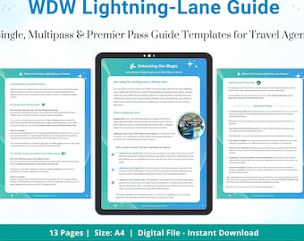 WDW Lightning Lane Guide - Multi-Pass, Single Pass & Premier Pass - Editable Canva Template for Travel Agents, 13 Pages