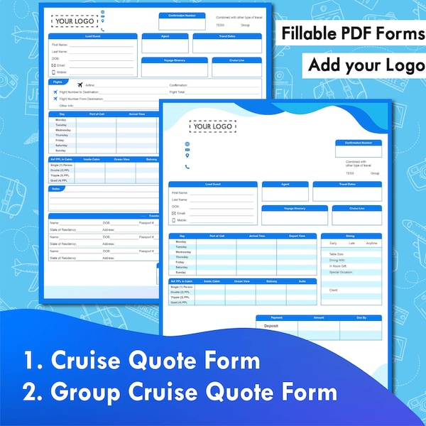 Cruise Booking Quote form + Group quote form for travel agent & travel agency - Total 2 fillable forms