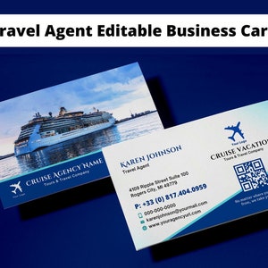 Travel Agent Business Card Customizable CANVA Template - Cruise Travel Agent Business Card