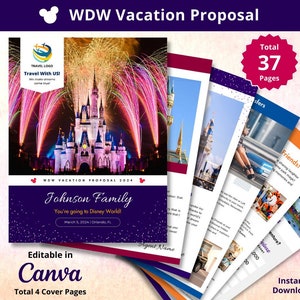 WDW Vacation Proposal Canva Template for Travel Agents, Fully Customizable, 37 Editable Pages + 3 Cover pages