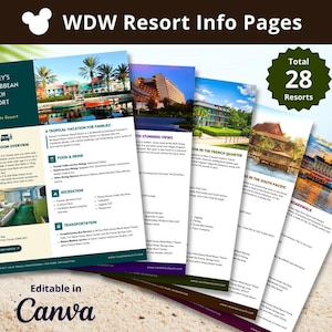 WDW Resort Info Pages for Travel Agent - Editable CANVA Template (total 28 resorts)