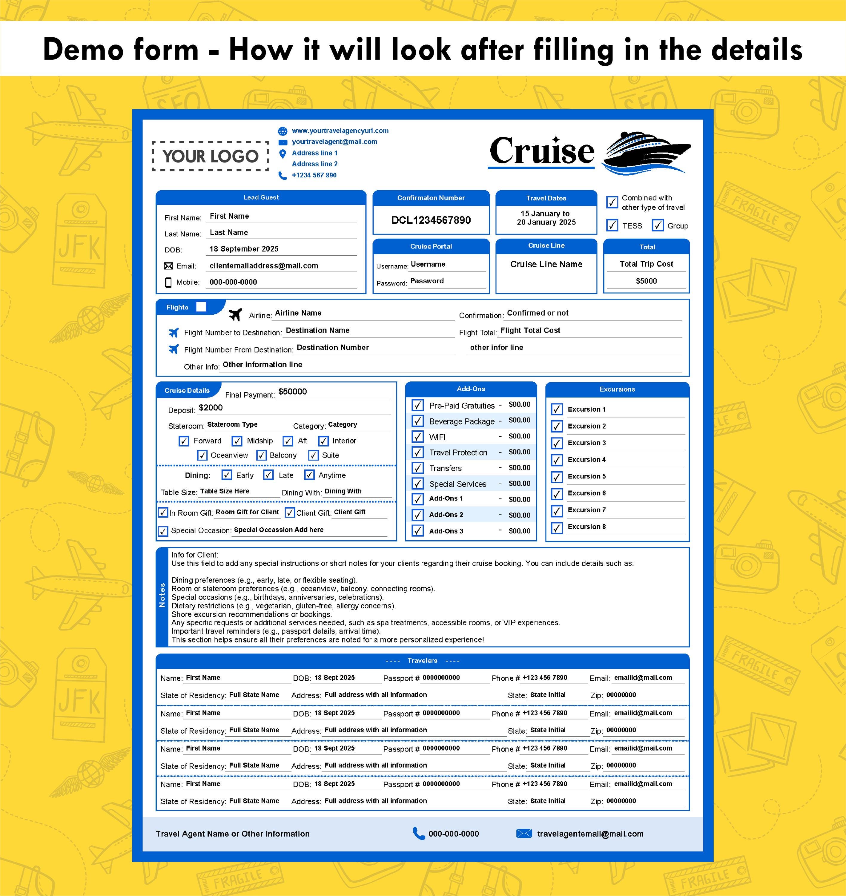 Travel Agent Worksheet.pdf Travel Agent Booking Forms Fillable & Printable PDF Including a Quote ...