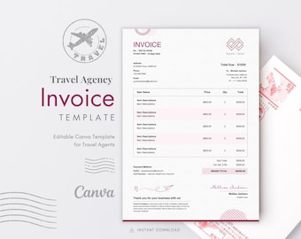 Travel Agent Invoice Template – Editable in Canva for Travel Business Professionals – Instant PDF Download, Travel Industry Invoice Template