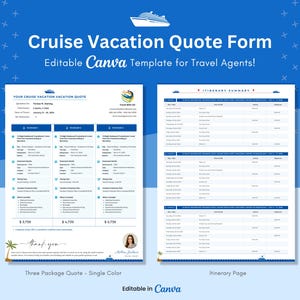 Modelo de cotação de férias de cruzeiro para agentes de viagens totalmente editável no Canva Cotação de pacote único e triplo